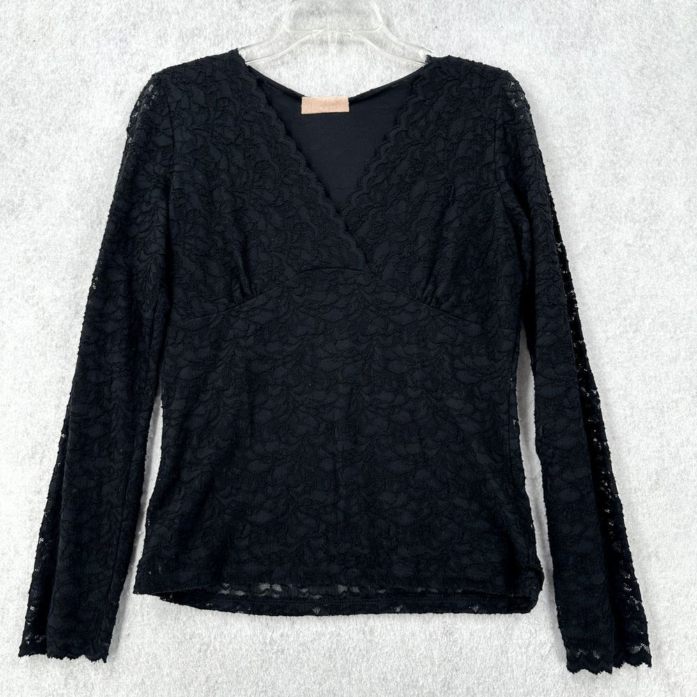 Lace‎ Layered Top SZ SMALL Long Sleeve Black WhimsiGoth Babydoll Blouse